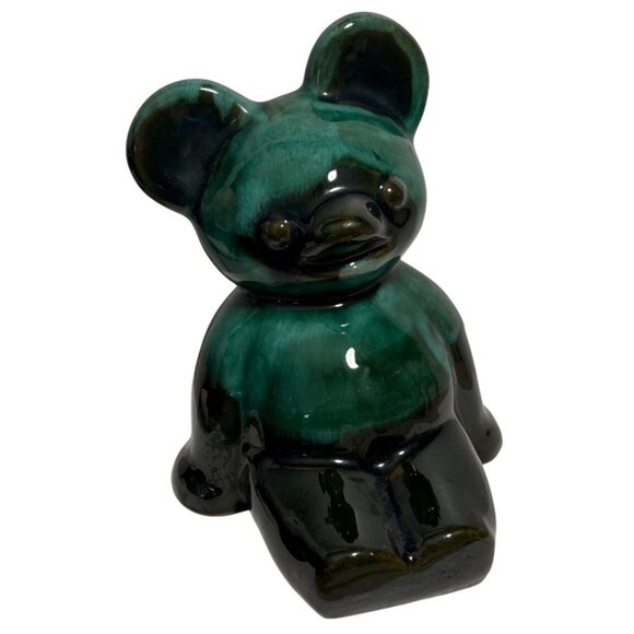 Canadiana Pottery Coin Bank Koala Bear Green Black Drip Glaze MCM 6" - Picture 1 of 8